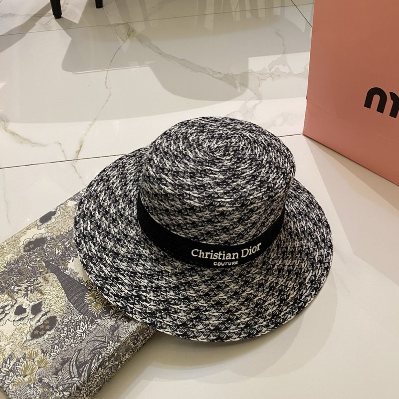 디올 하운드투스 체크 리넨 스타일 페도라/사각모 001-266360