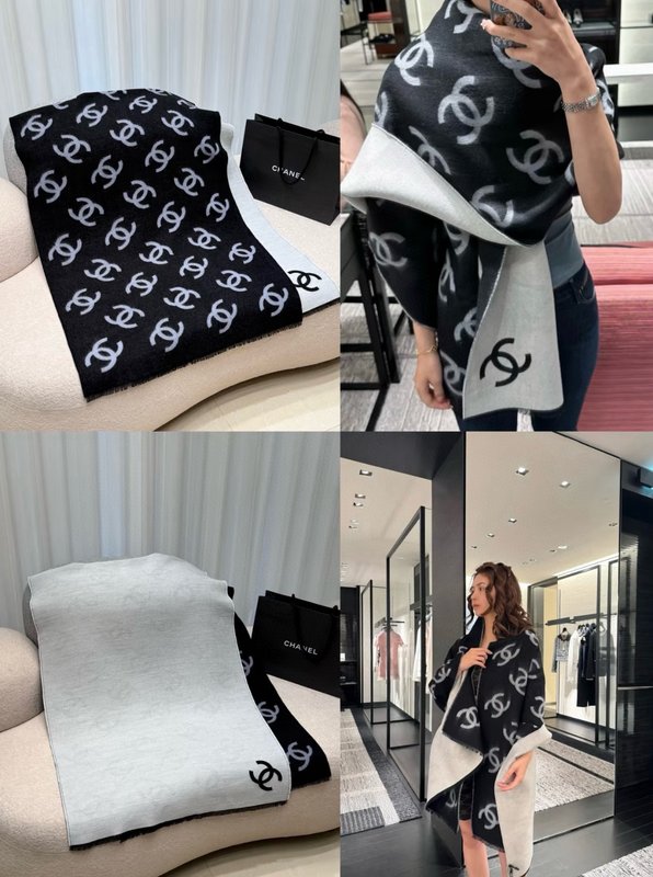 샤넬 로고 패턴 양면 숄 001-266572