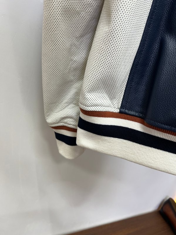 LV 네이비 컬러 블록 펀치 홀 소가죽 야구 재킷 001-267979