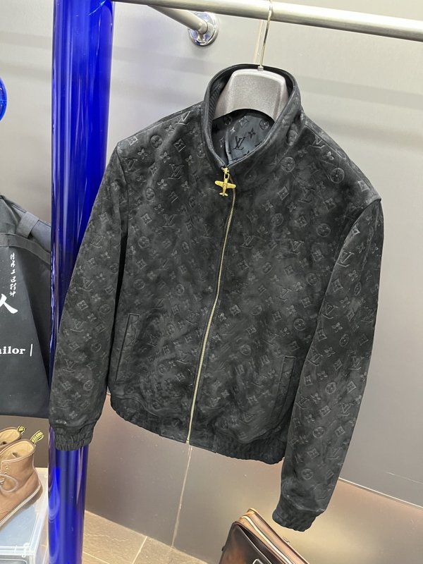 LV 반우피 레이저 엠보싱 스탠드칼라 가죽 자켓 001-267993