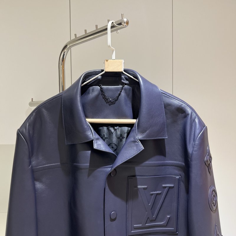 LV 남성용 블루 엠보싱 가죽 자켓 001-268033