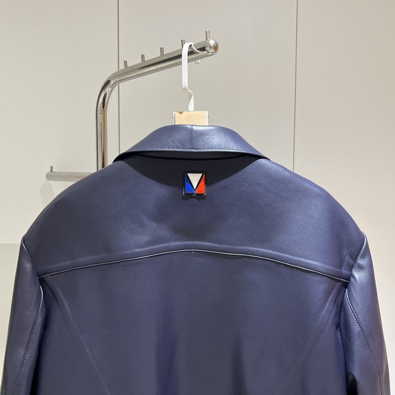 LV 남성용 블루 엠보싱 가죽 자켓 001-268033