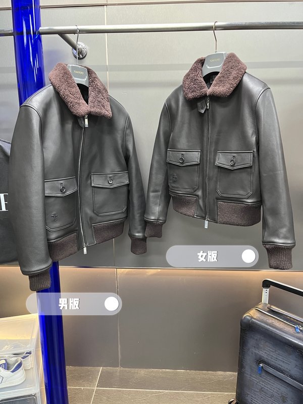 커플용 파일럿 가죽 자켓 진한 갈색 001-268046