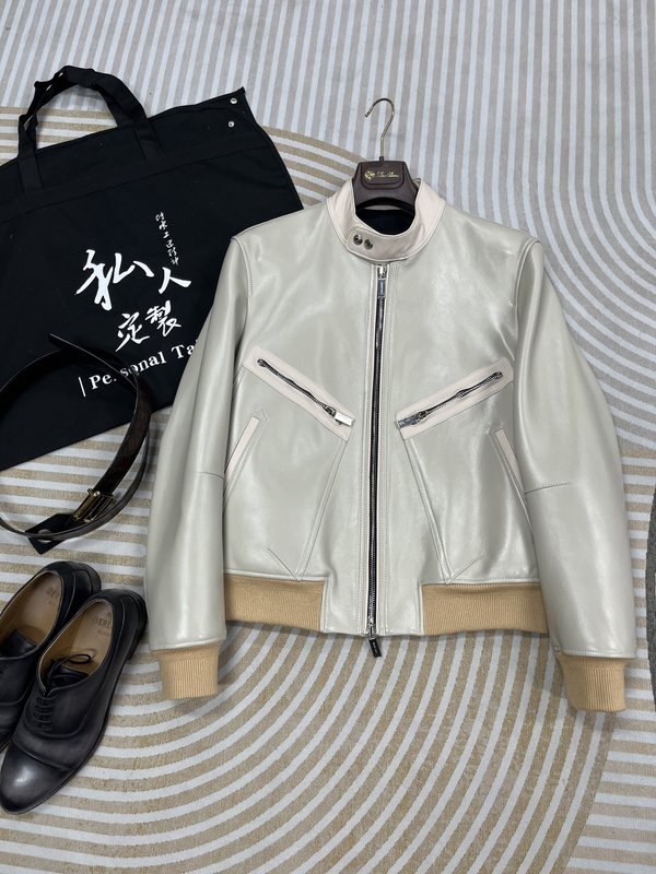Tom Ford 심플 캐주얼 가죽 자켓 (화이트/아이보 001-268204