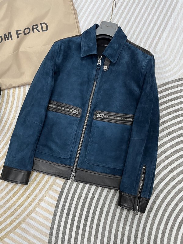 TOM FORD 데님 가죽 자켓 슬림 숏 001-268234