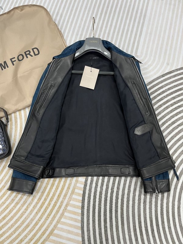 TOM FORD 데님 가죽 자켓 슬림 숏 001-268234