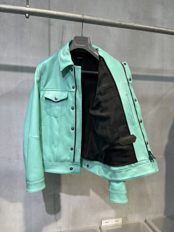 TOM FORD 민트 그린 데님 가죽 자켓 001-268274
