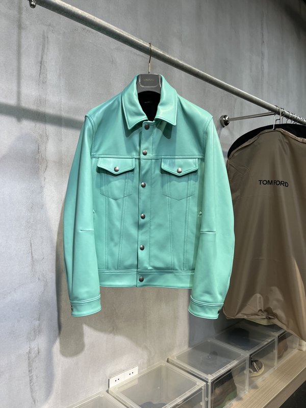 TOM FORD 민트 그린 데님 가죽 자켓 001-268274