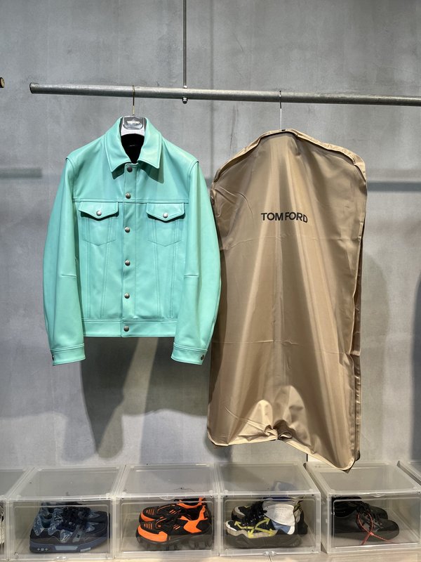 TOM FORD 민트 그린 데님 가죽 자켓 001-268274