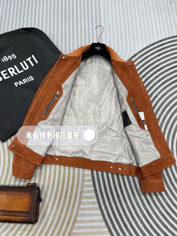 Berluti 플립 칼라 가죽 자켓 001-268327