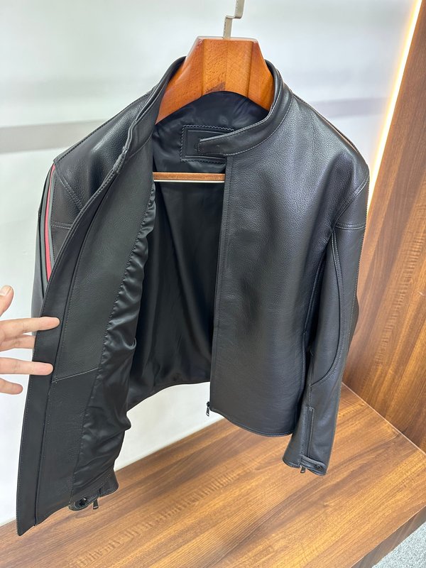 Gucci 클래식 웨빙 오토바이 가죽 자켓 001-268371