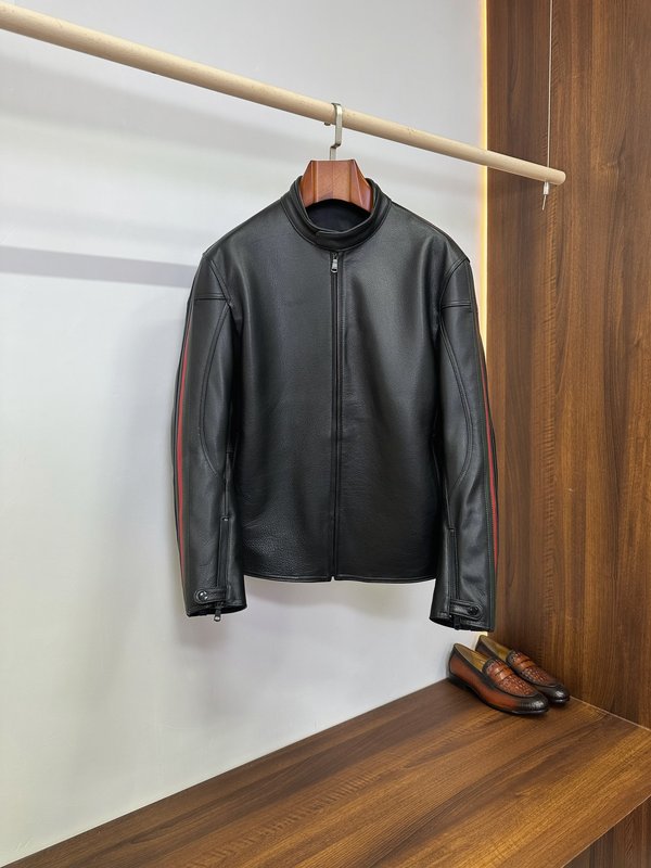 Gucci 클래식 웨빙 오토바이 가죽 자켓 001-268371