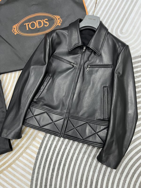 TODS 블랙 바이커 가죽 자켓 001-268398