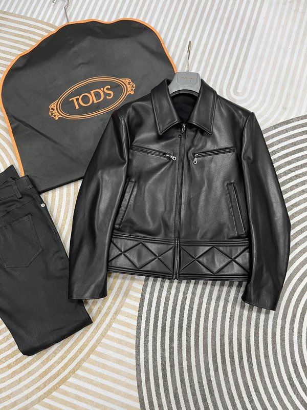 TODS 블랙 바이커 가죽 자켓 001-268398