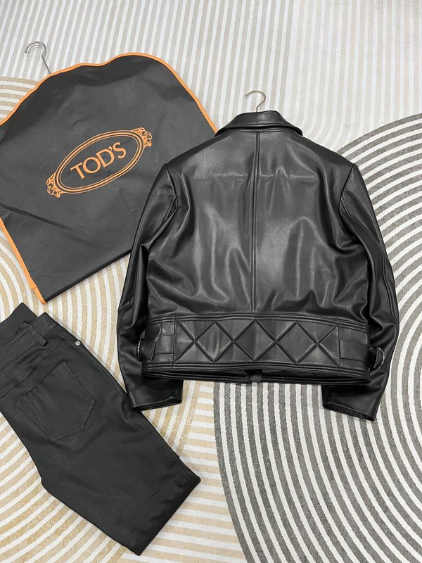 TODS 블랙 바이커 가죽 자켓 001-268398