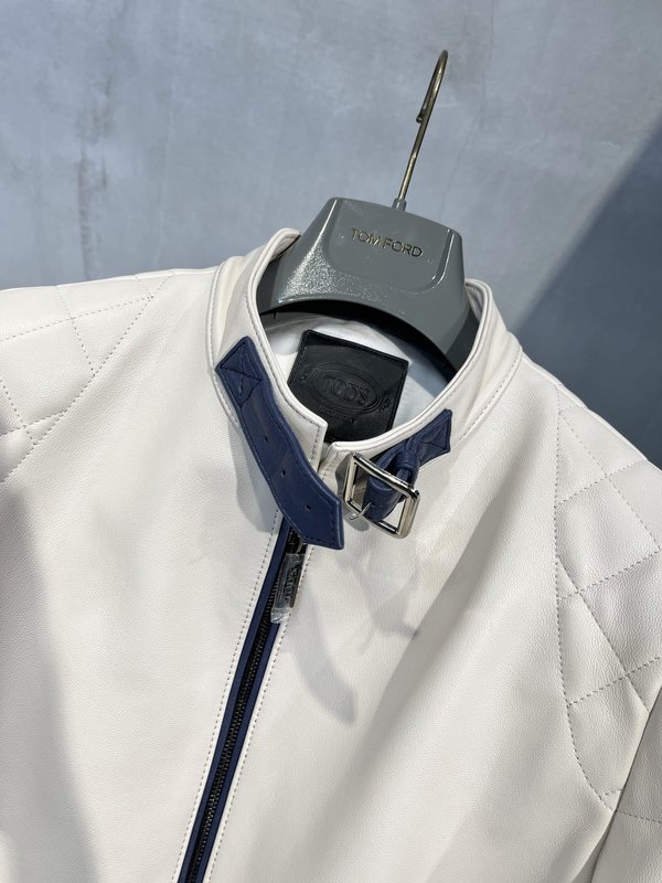 TODS 오토바이 가죽 재킷 블루 화이트 001-268402