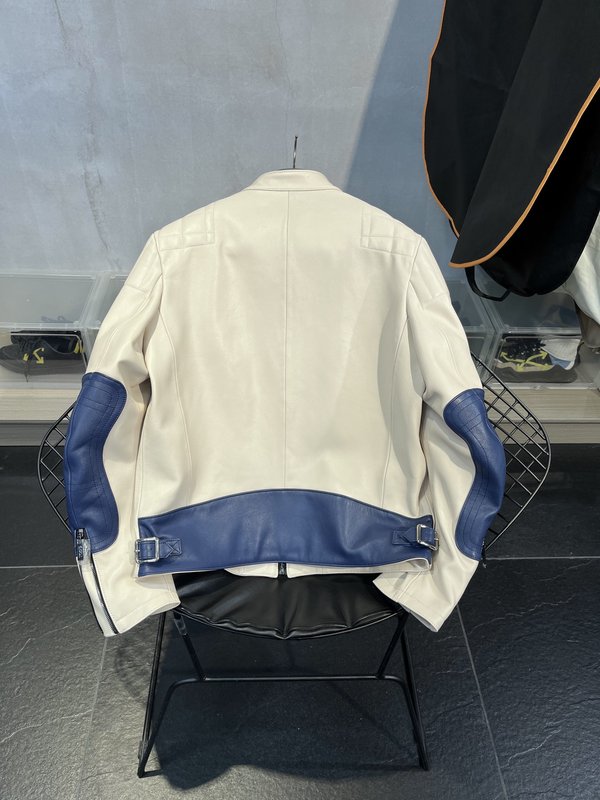 TODS 오토바이 가죽 재킷 블루 화이트 001-268402