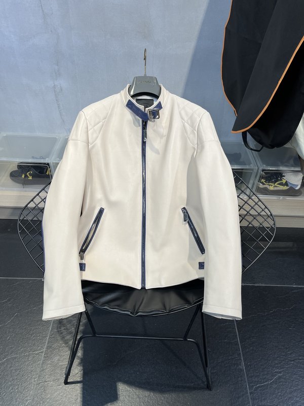 TODS 오토바이 가죽 재킷 블루 화이트 001-268402
