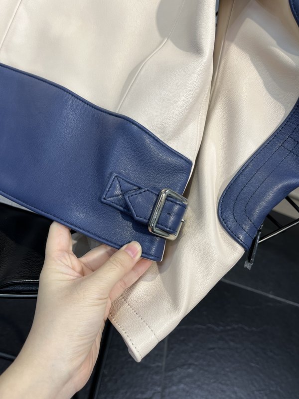 TODS 오토바이 가죽 재킷 블루 화이트 001-268402