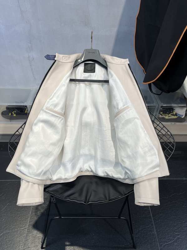 TODS 오토바이 가죽 재킷 블루 화이트 001-268402