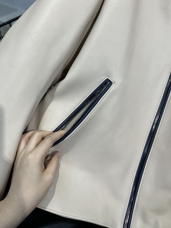 TODS 오토바이 가죽 재킷 블루 화이트 001-268402