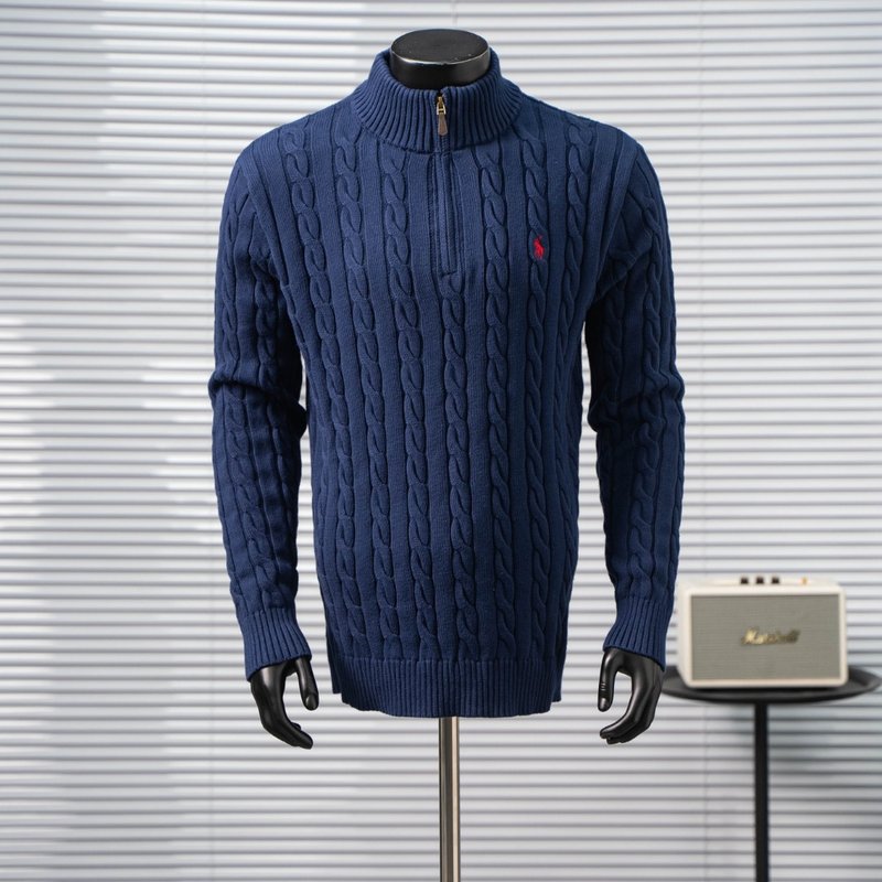 Ralph Lauren 자수 포니 케이블 니트 하프 집 001-271422