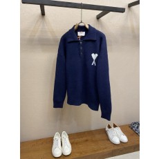 AMI Paris 하트 자카드 메리노 울 폴로 셔츠 001-271833