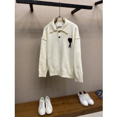 AMI 파리 울 하트 로고 니트 폴로 셔츠 001-271840
