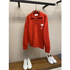 AMI Paris 하트 자카드 니트 폴로 셔츠 001-271843