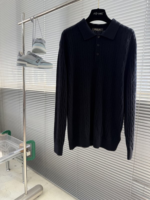Loro Piana 컬러블록 케이블 니트 폴로넥 울 스 001-273646