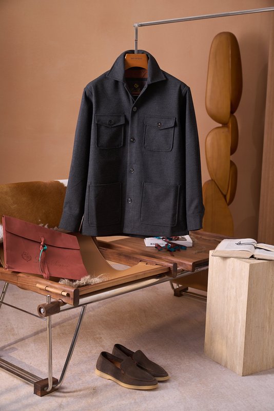 Loro Piana 울 혼방 포켓 4개 워크 셔츠 자켓 001-273984