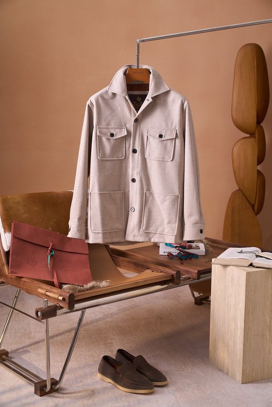 Loro Piana 울 혼방 워크 카라 셔츠 자켓 001-273999