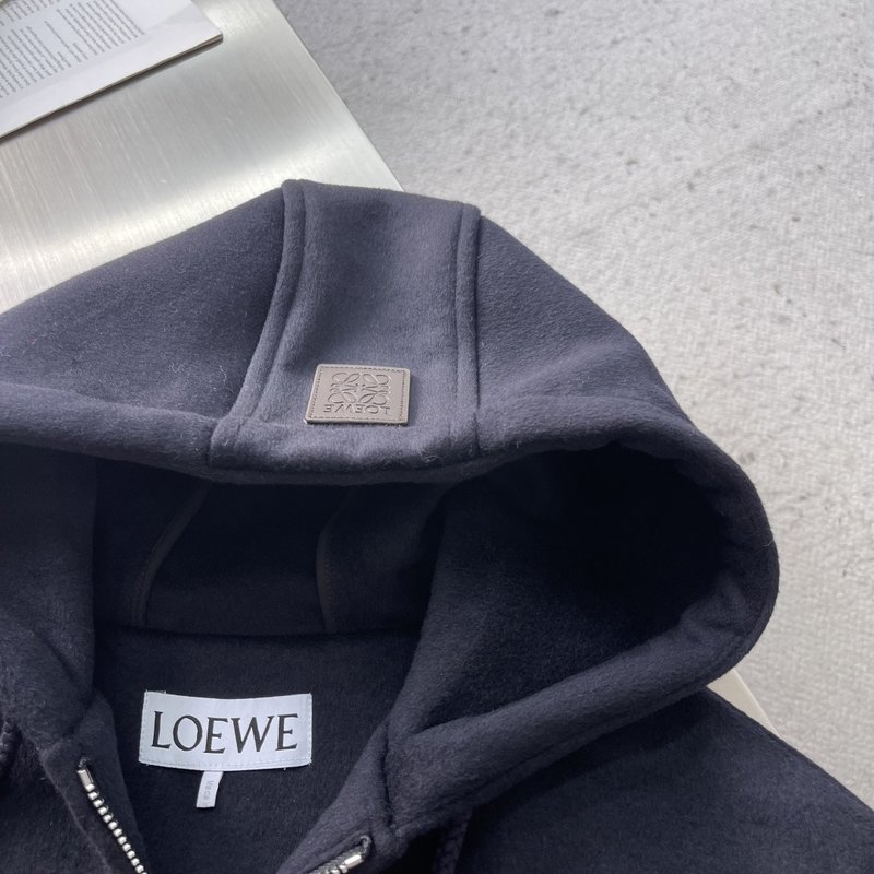 LOEWE 피스탬프 후드 롱 코트 001-274960