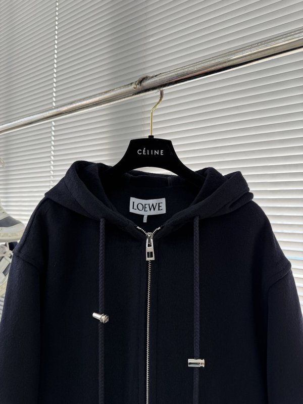 LOEWE 피스탬프 후드 롱 코트 001-274960