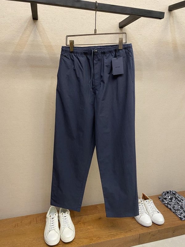 Prada 레터링 라벨 린넨 혼방 면 롱팬츠 001-275490