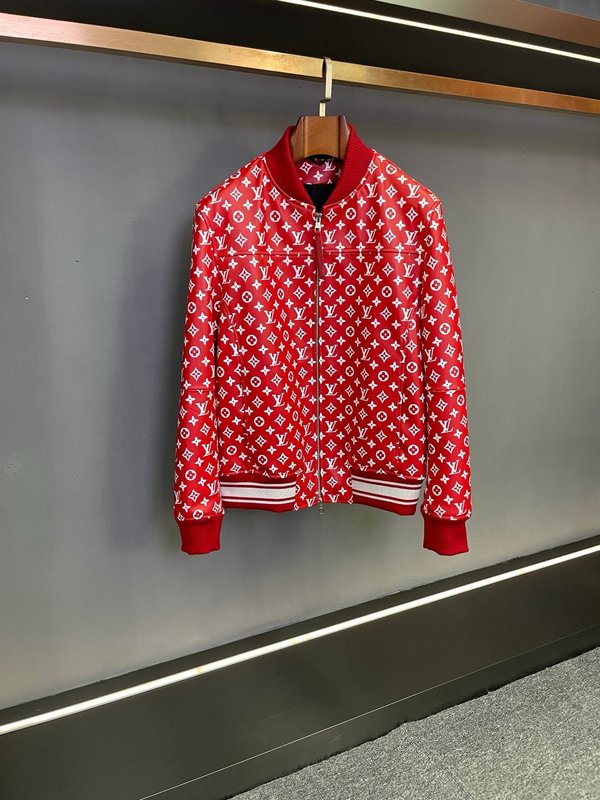 LV×Supreme 레드 소가죽 야구 재킷 001-276104