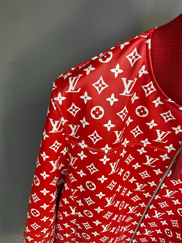 LV×Supreme 레드 소가죽 야구 재킷 001-276104