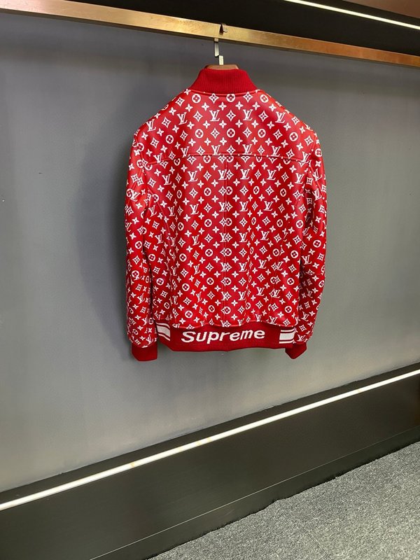 LV×Supreme 레드 소가죽 야구 재킷 001-276104