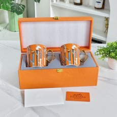 에르메스 지팡이 더블 머그컵 오렌지 가죽 케이스 001-276160