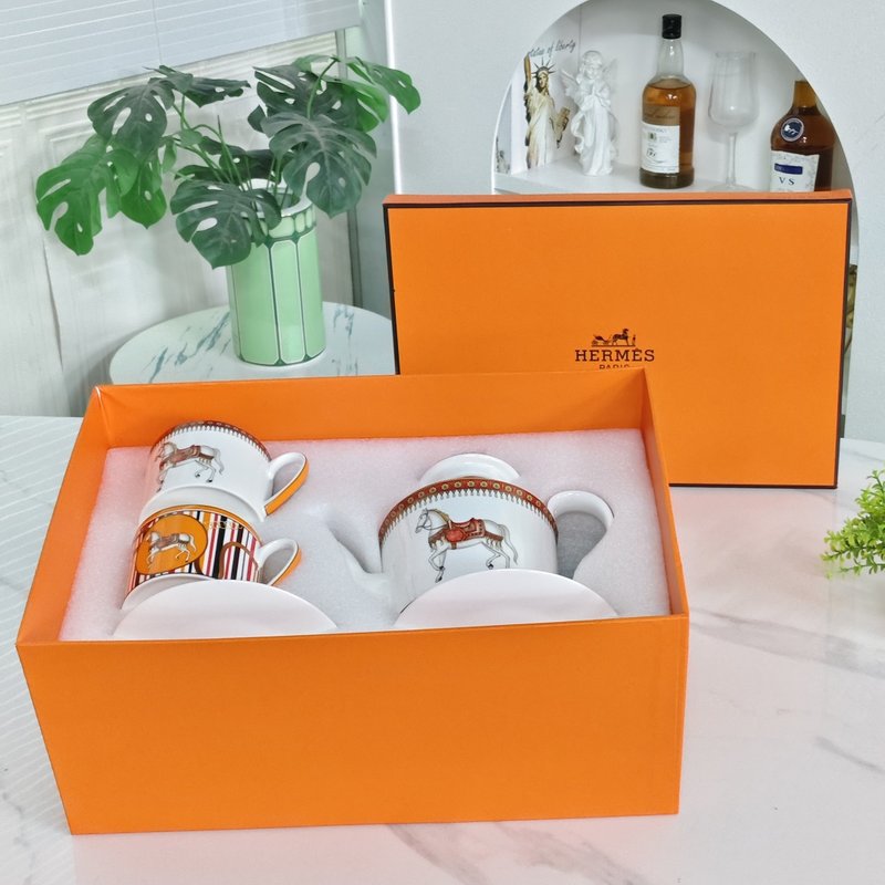 에르메스 기하학적 말 한 주전자 두 컵 찻잔 세트 001-276203
