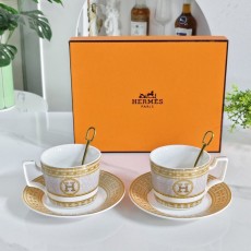 에르메스 더블 컵 접시 오리지널 스푼 골드 라인 001-276216