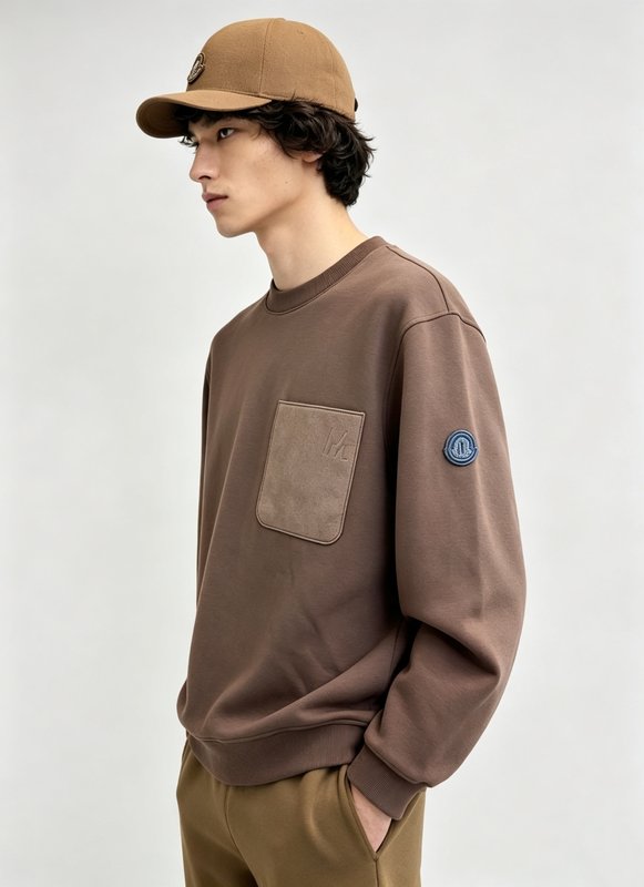 Moncler 라운드넥 스웨트셔츠 가슴 패치 가죽 자수 001-277303