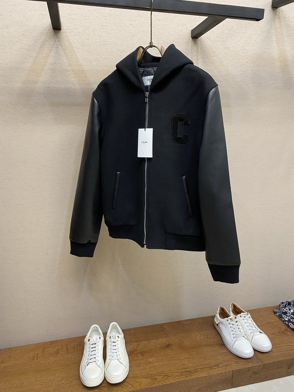 Celine 모직 가죽소매 후드 코트 001-278192