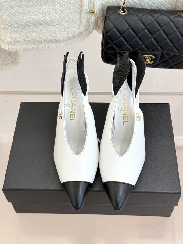 샤넬 스타일 더블 C 컬러블록 하이힐 샌들 001-278655