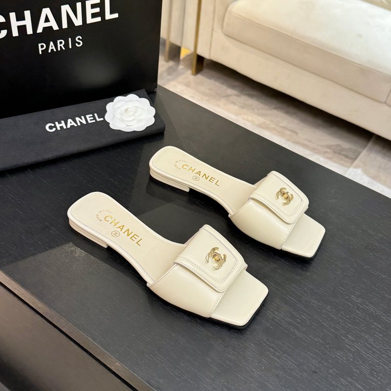 샤넬 스타일 더블 C 버클 스퀘어 헤드 슬리퍼 001-278666