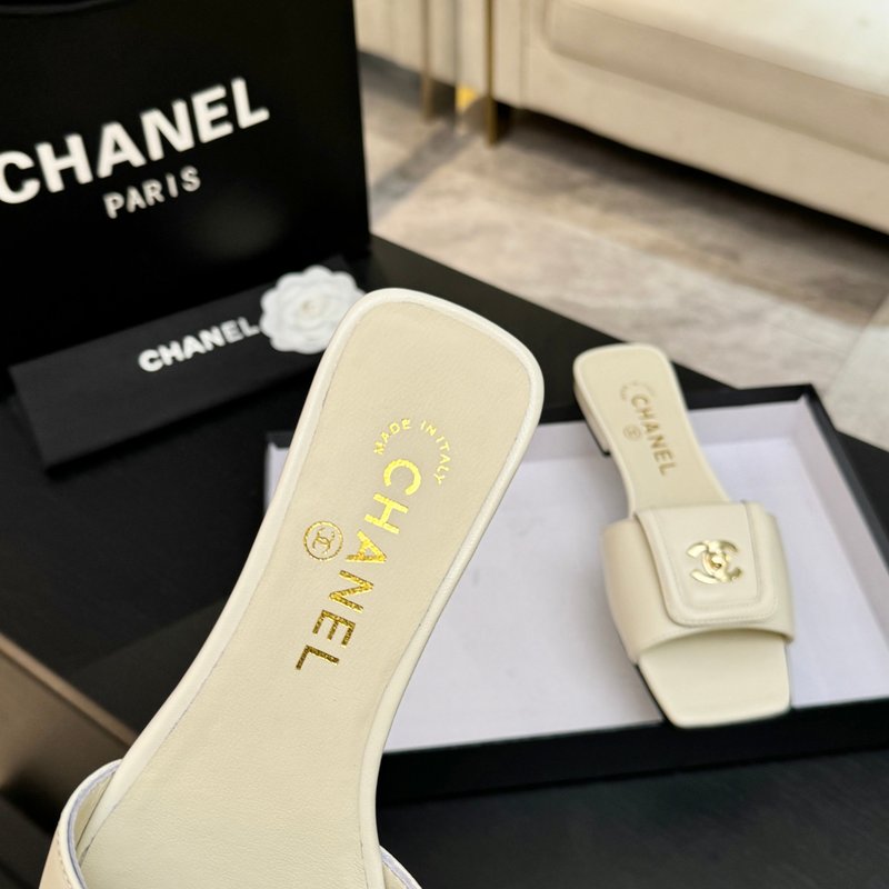 샤넬 스타일 더블 C 버클 스퀘어 헤드 슬리퍼 001-278666