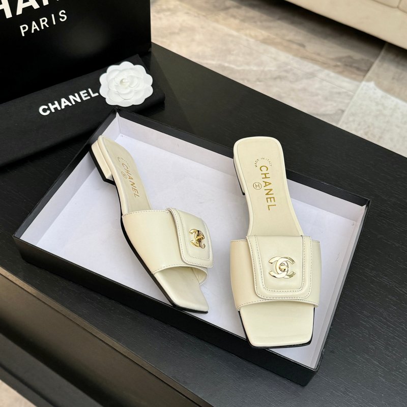 샤넬 스타일 더블 C 버클 스퀘어 헤드 슬리퍼 001-278666