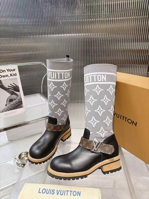 LV 니트 패치워크 하이탑 라이더 부츠 001-278735