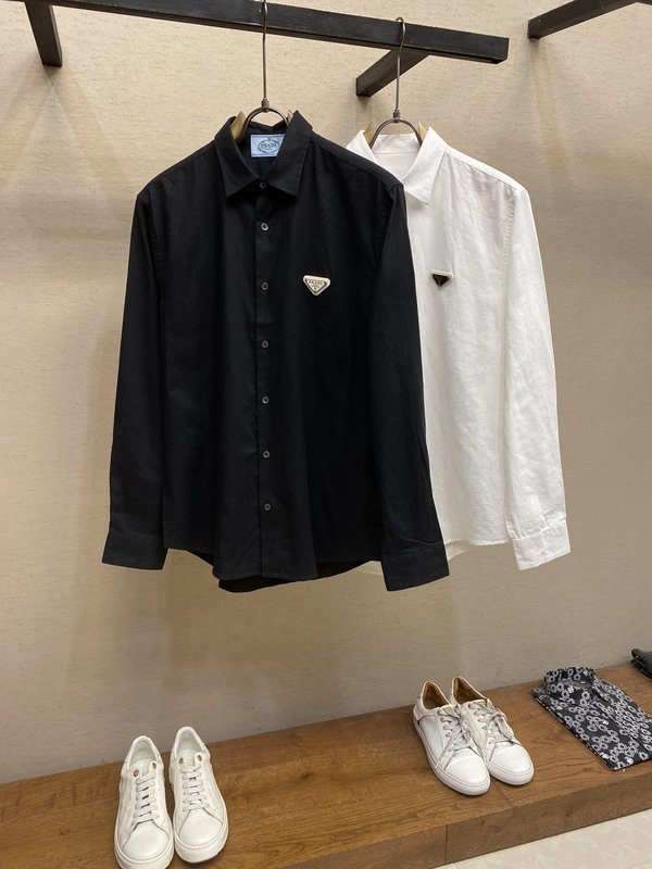 Prada 새로운 삼각 라벨 린넨 캐주얼 셔츠 001-278947