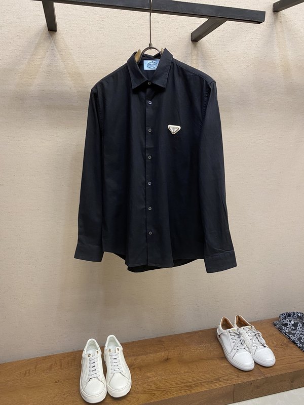 Prada 새로운 삼각 라벨 린넨 캐주얼 셔츠 001-278947